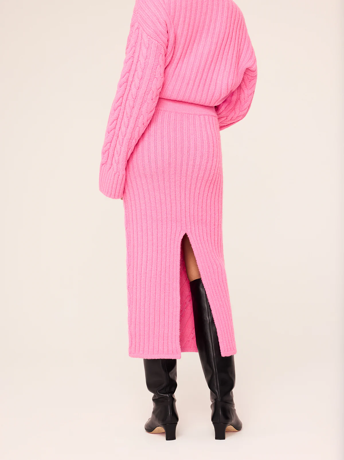 Imelda Pink Cable Knit Midi Skirt