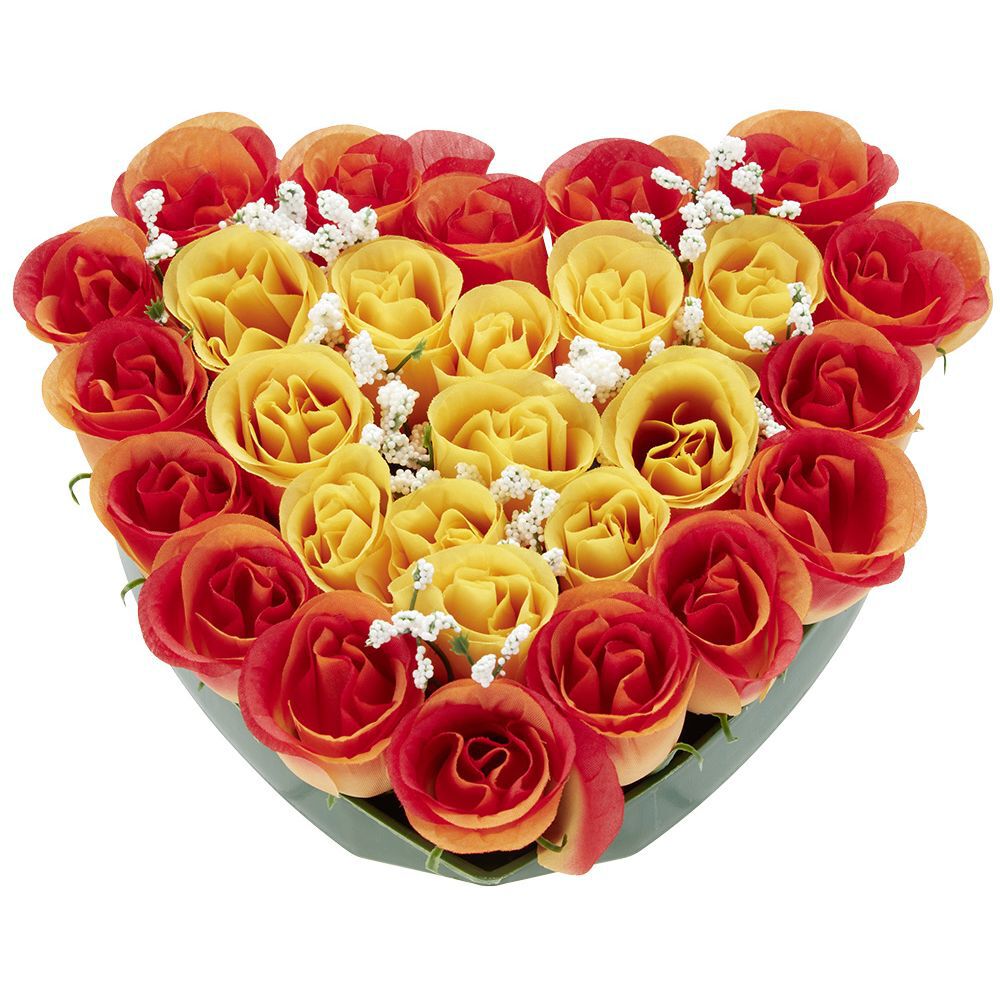 Coussin de fleurs artificiel forme coeur orange - 26 têtes