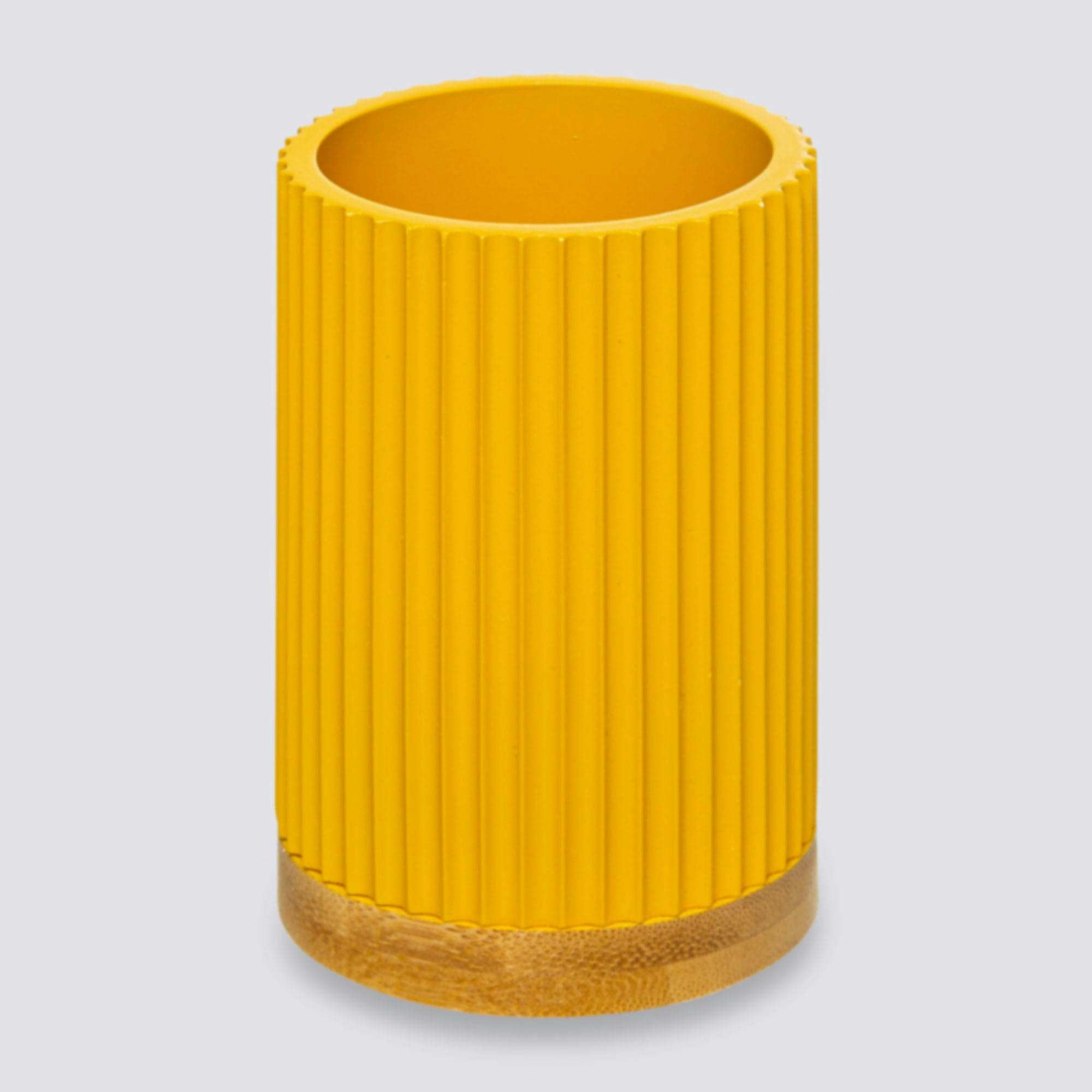 - Gobelet porte brosses à dents jaune et bambou