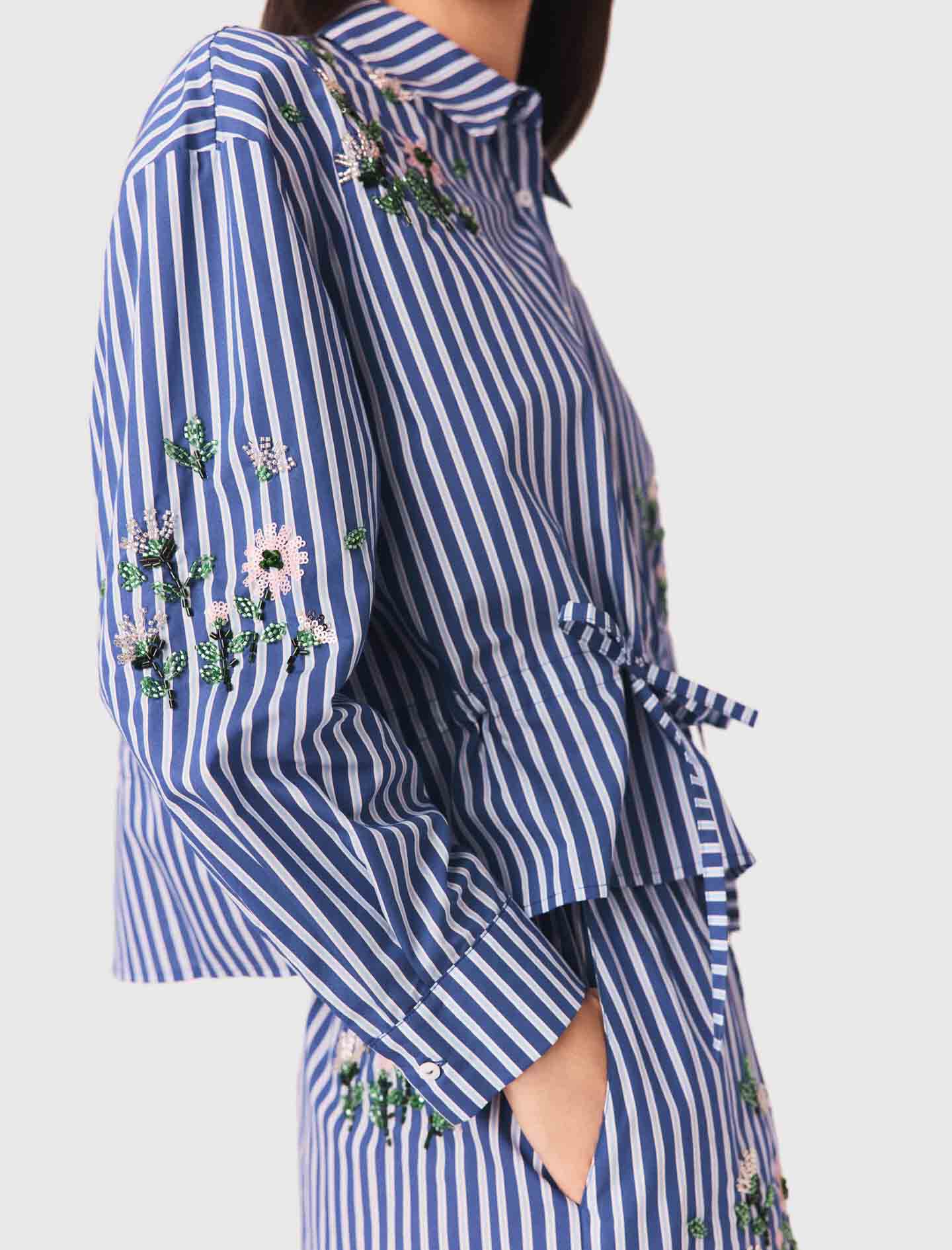 Chemise rayée courte brodée