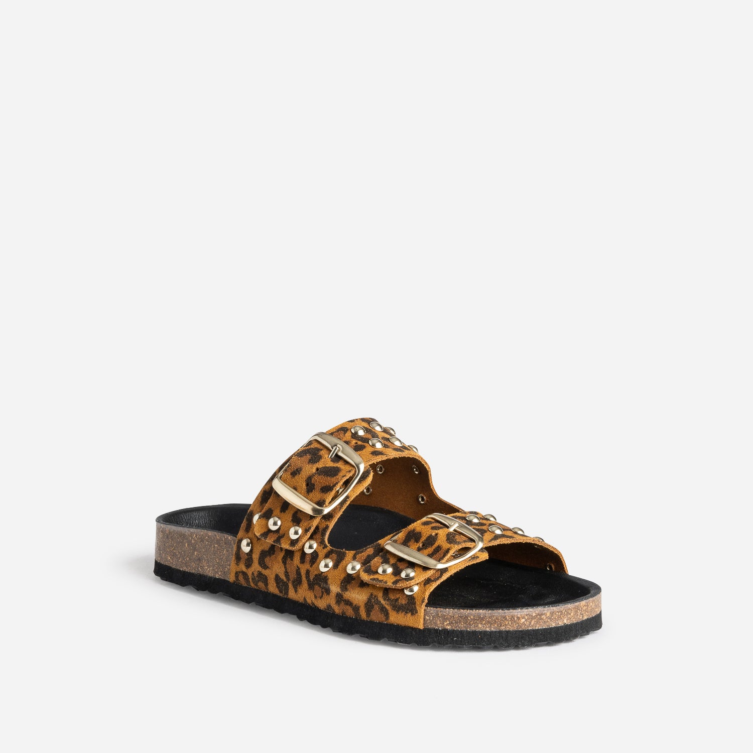 Mule TEXTO camel cuir velours motif léopard éco-conçu