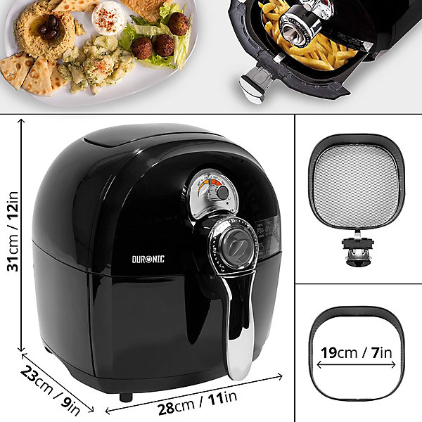 AF1 BK Friteuse à air chaud 1500W Air fryer Tiroir de 4,5 litres frire cuire rôtir griller sans matière grasse Duronic