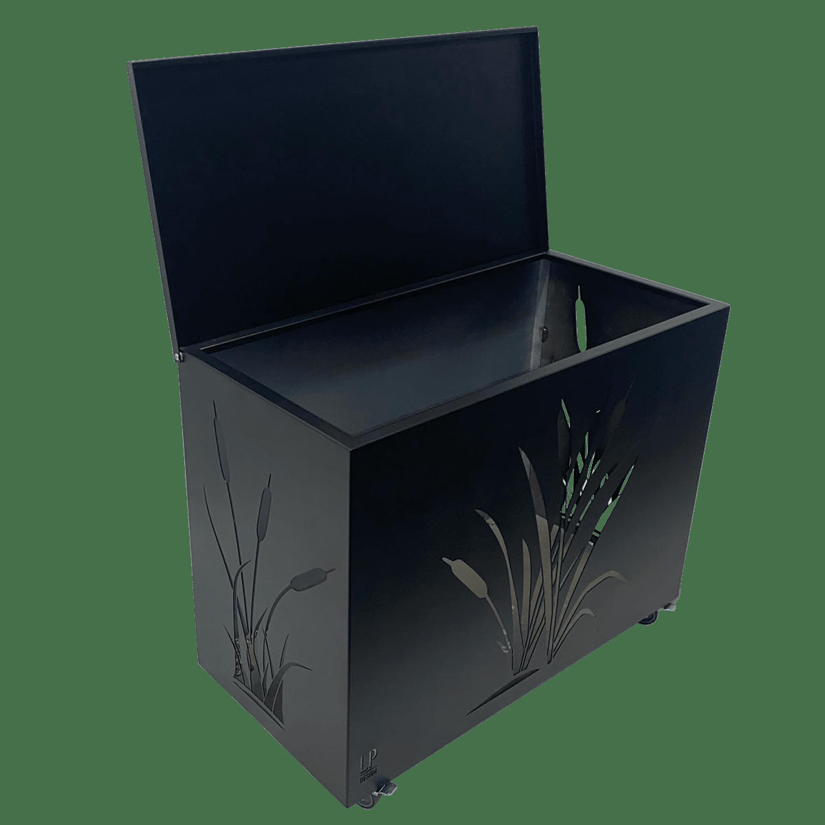 COLLECTION MAISON - Coffre à bûches sur roulettes acier peint noir 80x40cm