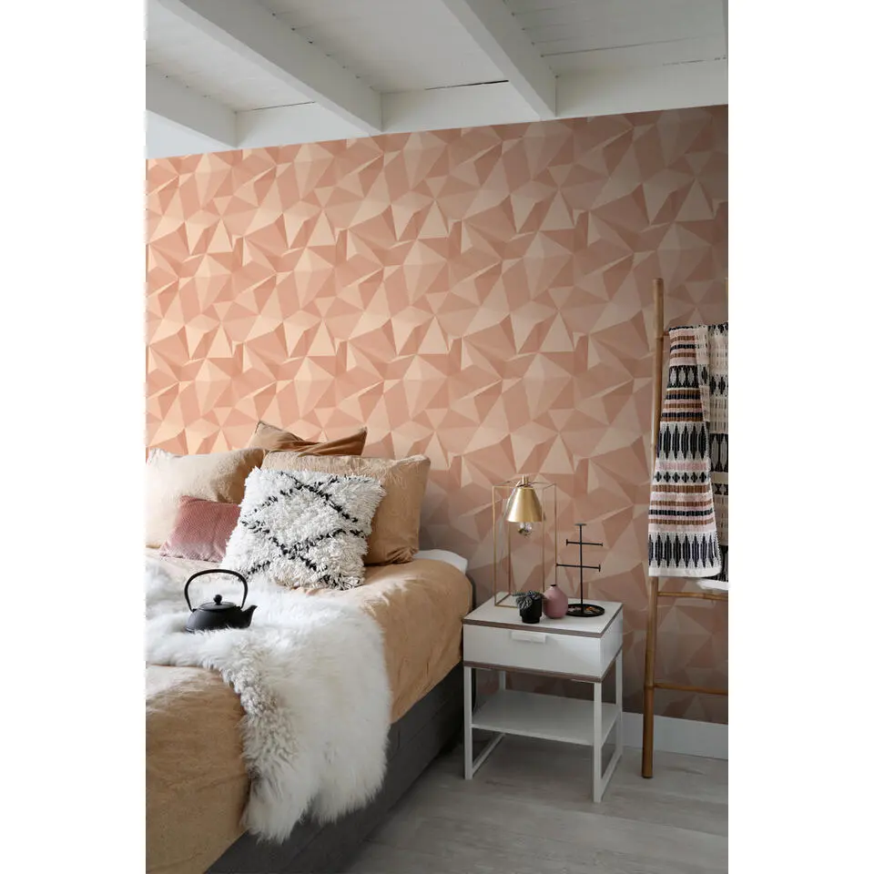 Sanders & Sanders behang grafisch 3D motief terracotta roze - 50 x 900 cm