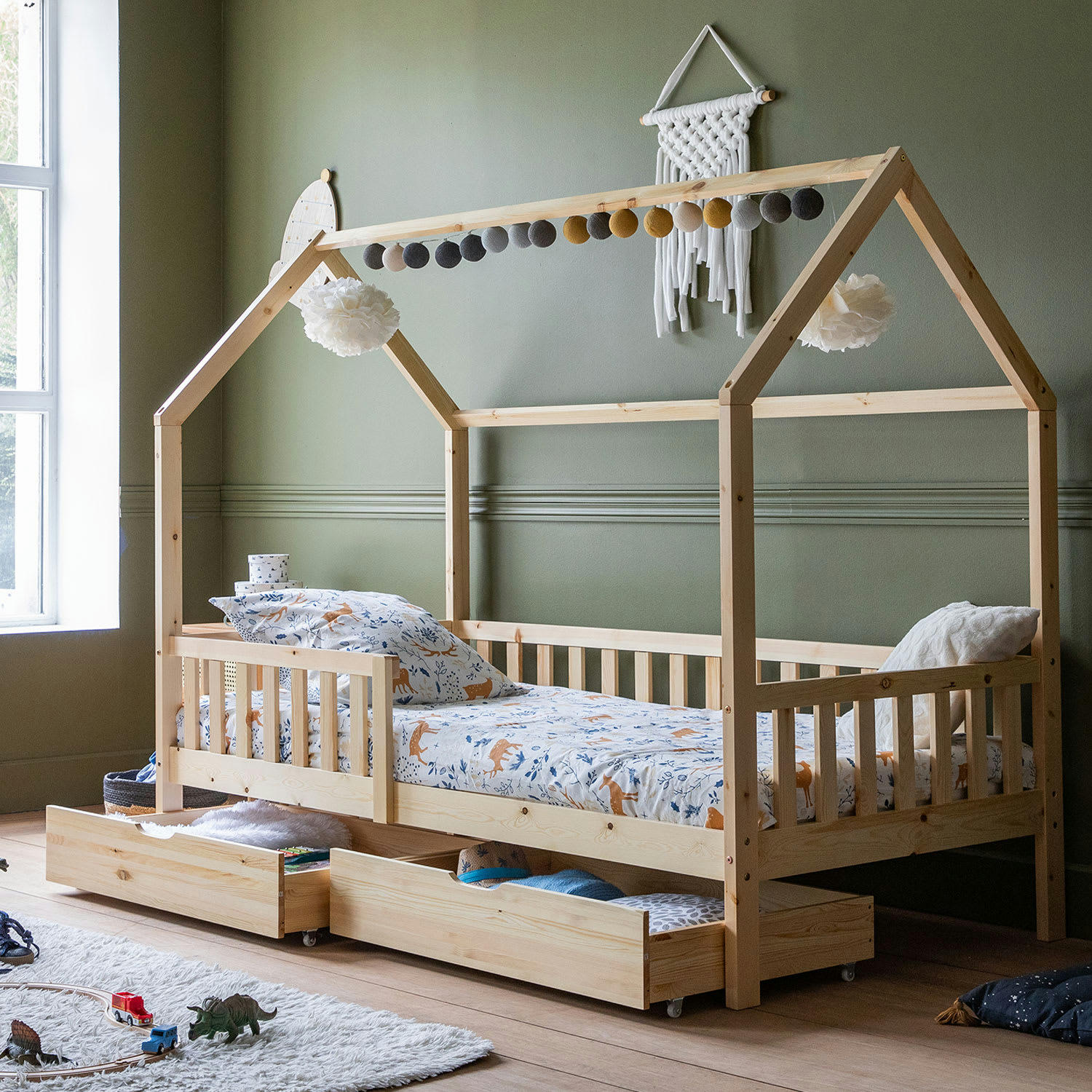 MARCEAU - Lit cabane pour enfant avec tiroirs 190x90cm bois