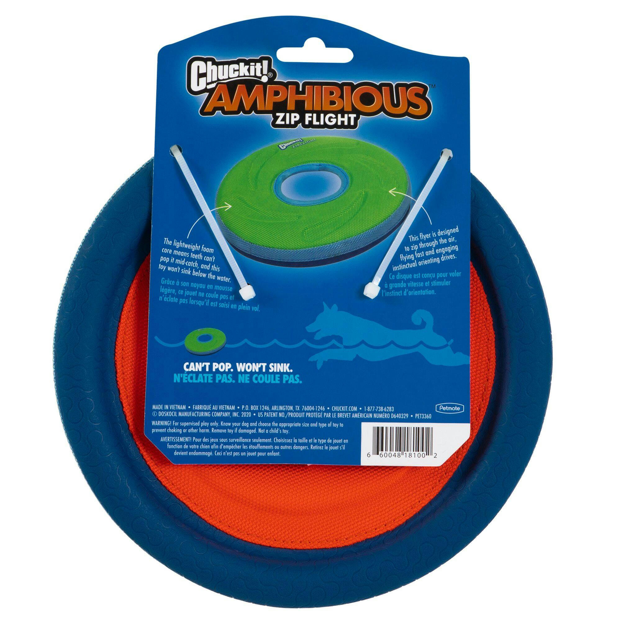 Chuckit! Zipflight Amphibious Flying Ring Dog Toy, Medium, Orange
