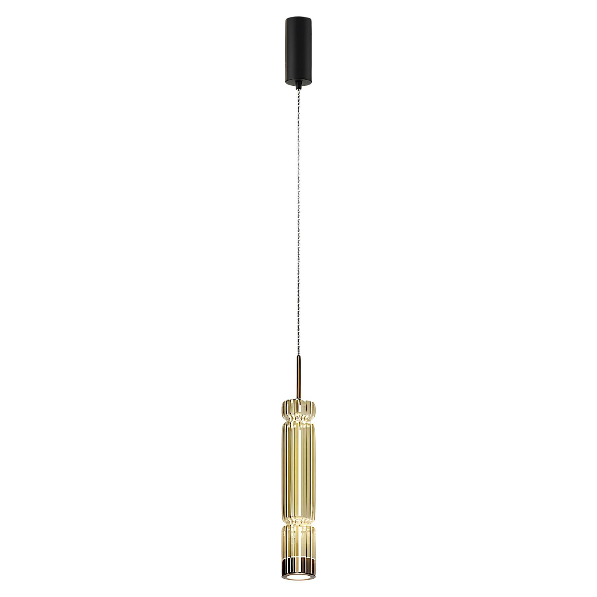 Suspension design LED – abat‑jour verre taillé ambré 365 cm SOLANA