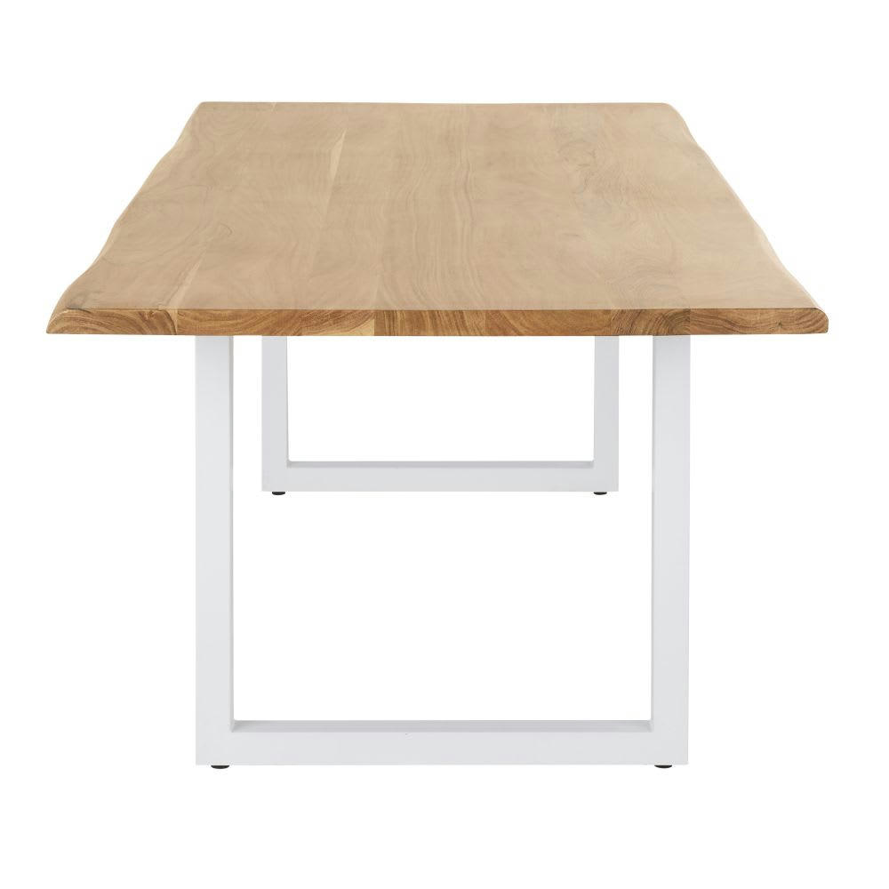 Palissandre - Table à manger en bois d'acacia massif et métal blanc 8/10 personnes L200