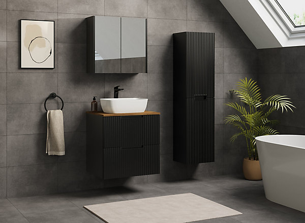 Meuble de salle de bain suspendu sous vasque VENA noir 60 cm
