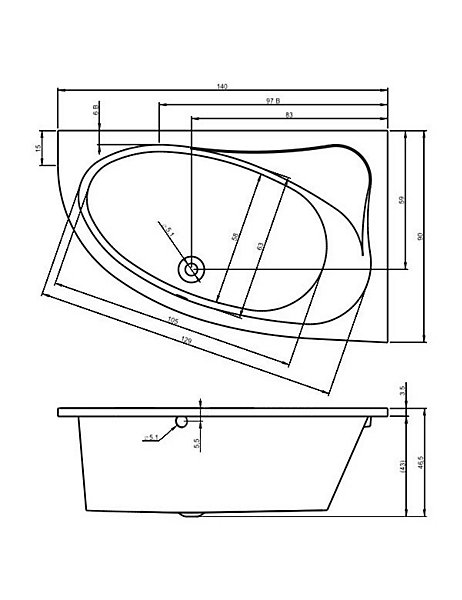 Baignoire acrylique RIHO d'angle ARYL 140x90 cm-Blanc-Gauche-Blanc-90.00 --140.00 --90.00