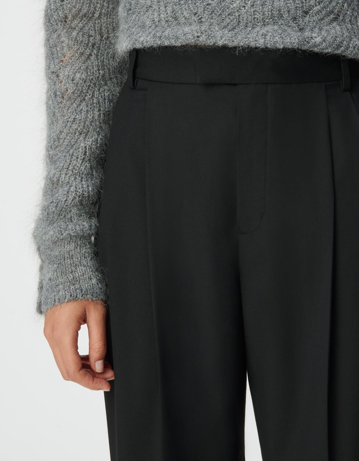 Pantalon noir cropped à revers Femme
