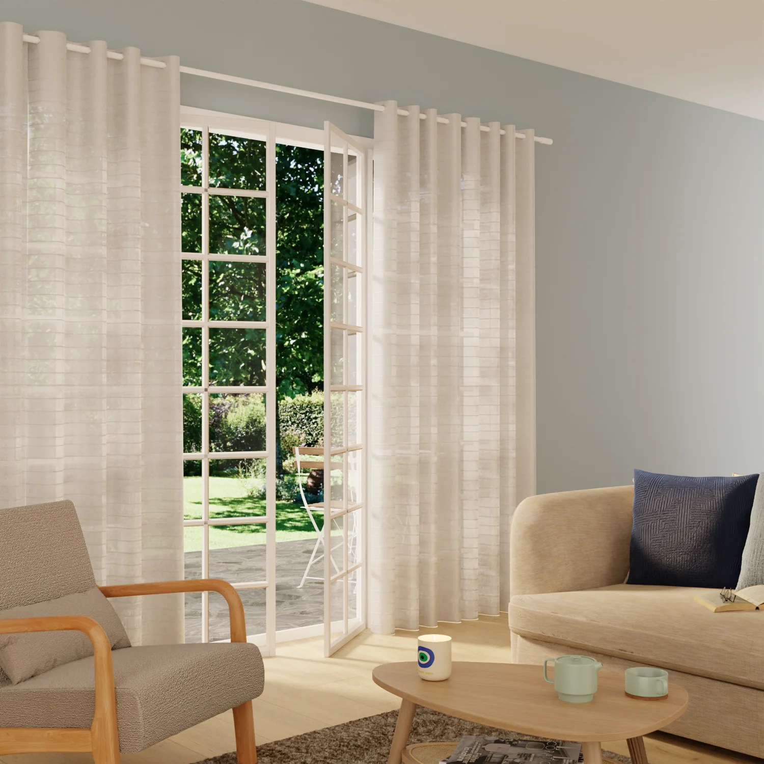 Voilage FLOT BLEU coloris blanc 300 x 240 cm
