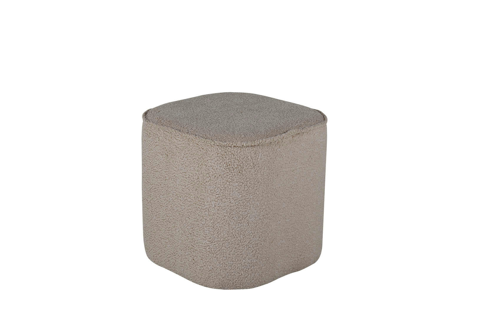 POLMO - Pouf cube en tissu bouclé beige