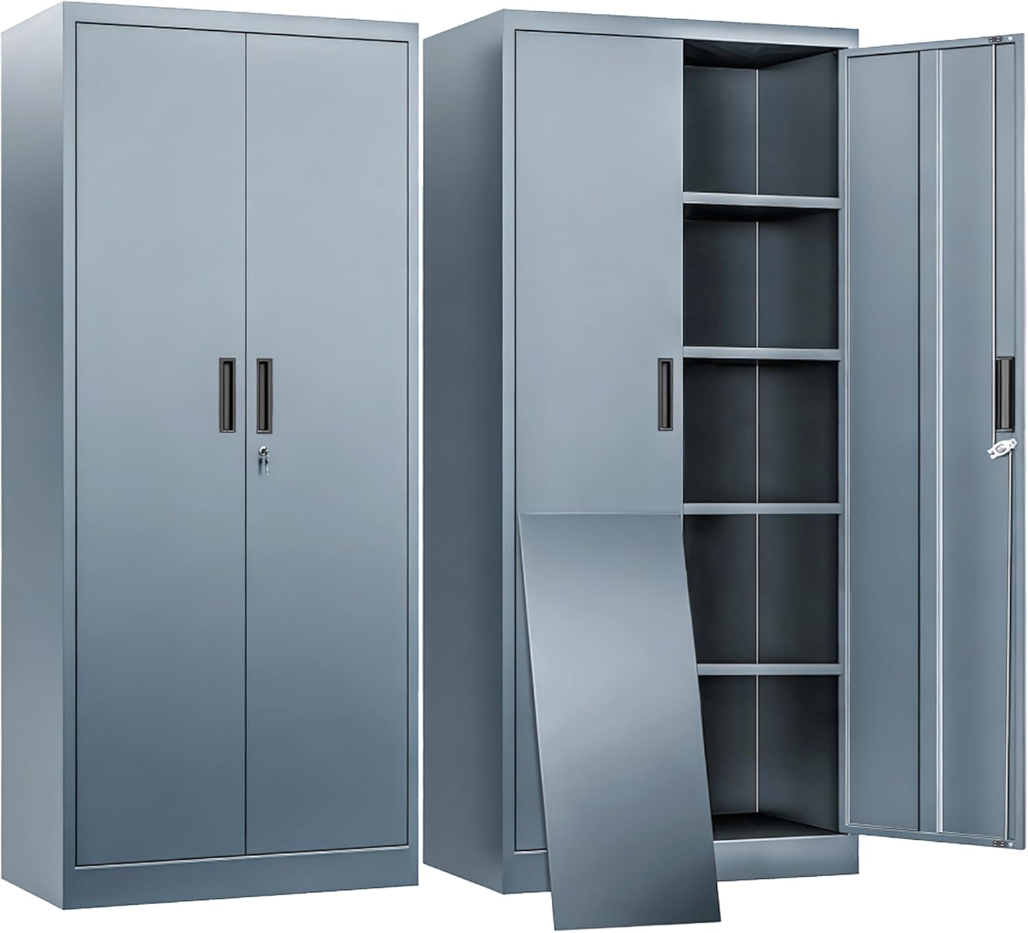 BESFUR Metal Storage Cabinet with 2 Doors and 4 Adjustable Shelves Garage Storage Cabinet with Lock 71 Office Storage Cabinets Locking Cabinets for Garage Office Shop Home (Gray)