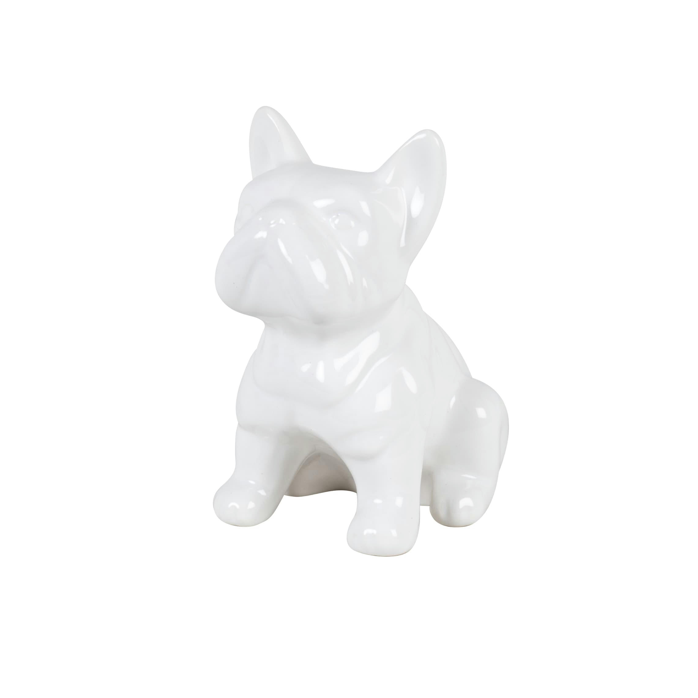 MARCEL - Statuette bouledogue en dolomite blanche H15