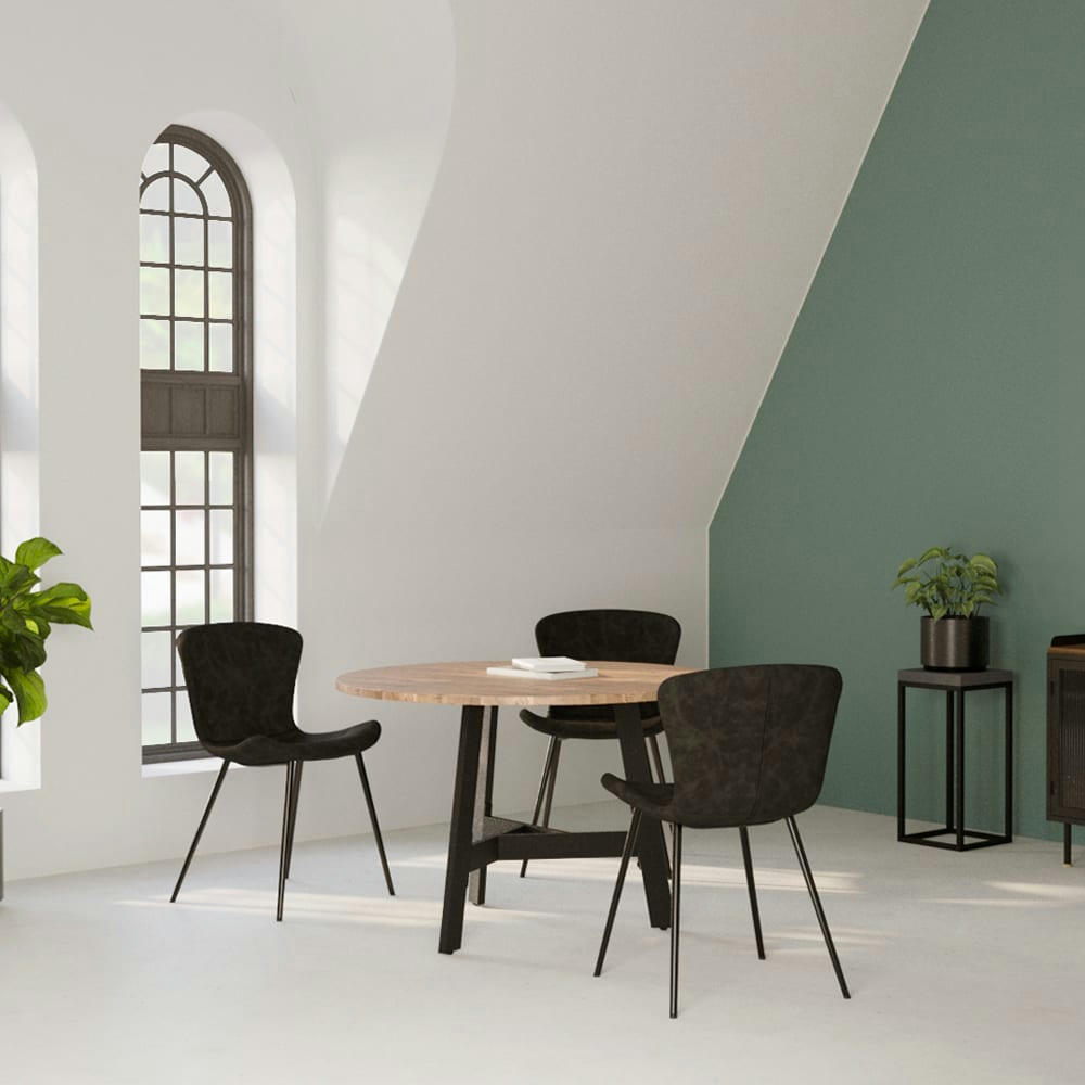 ELLIE - Table ronde 4 places en bois d'acacia et métal D115 cm