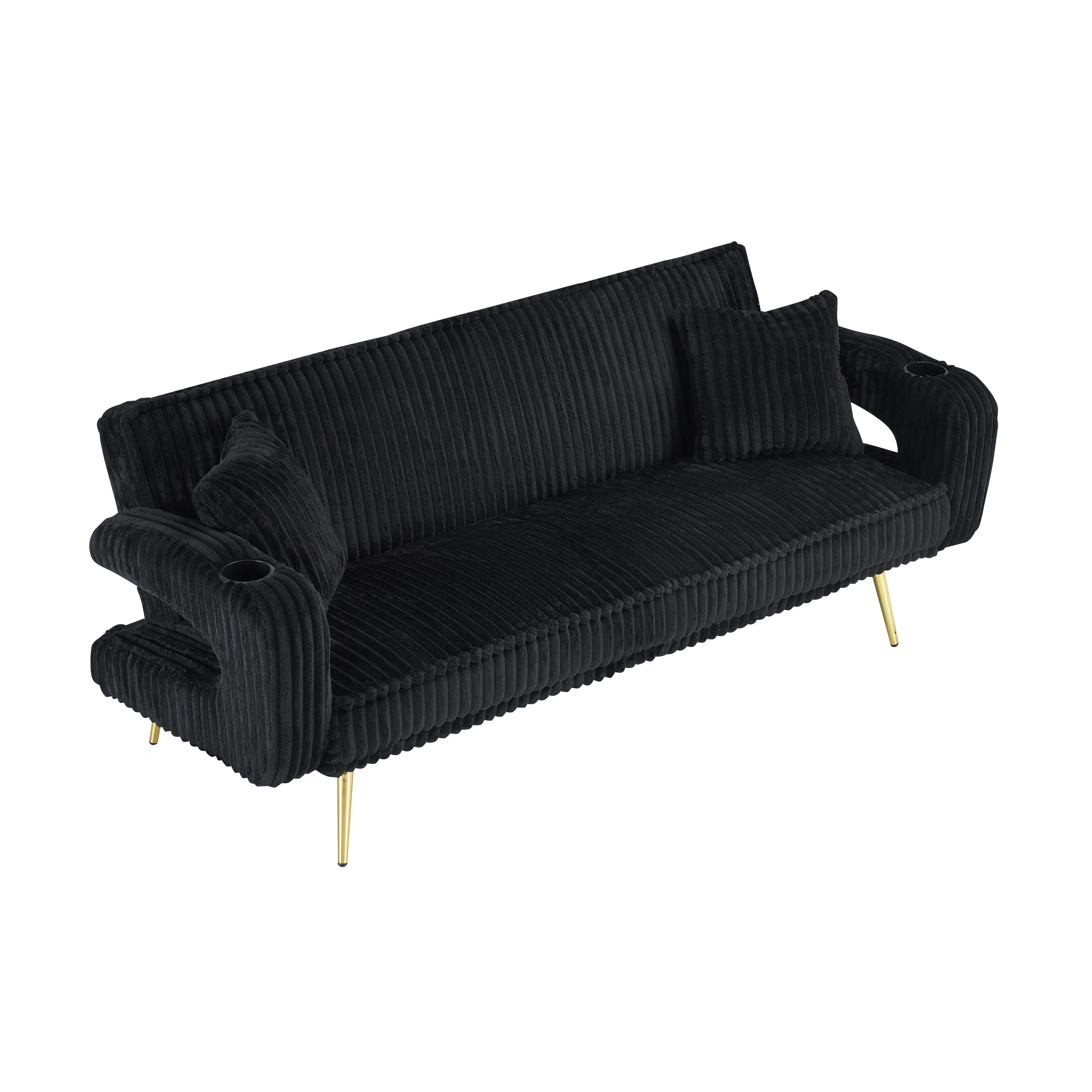 Straight-Row Corduroy Sofa With Throw Pillows, Featuring A Minimalist Style