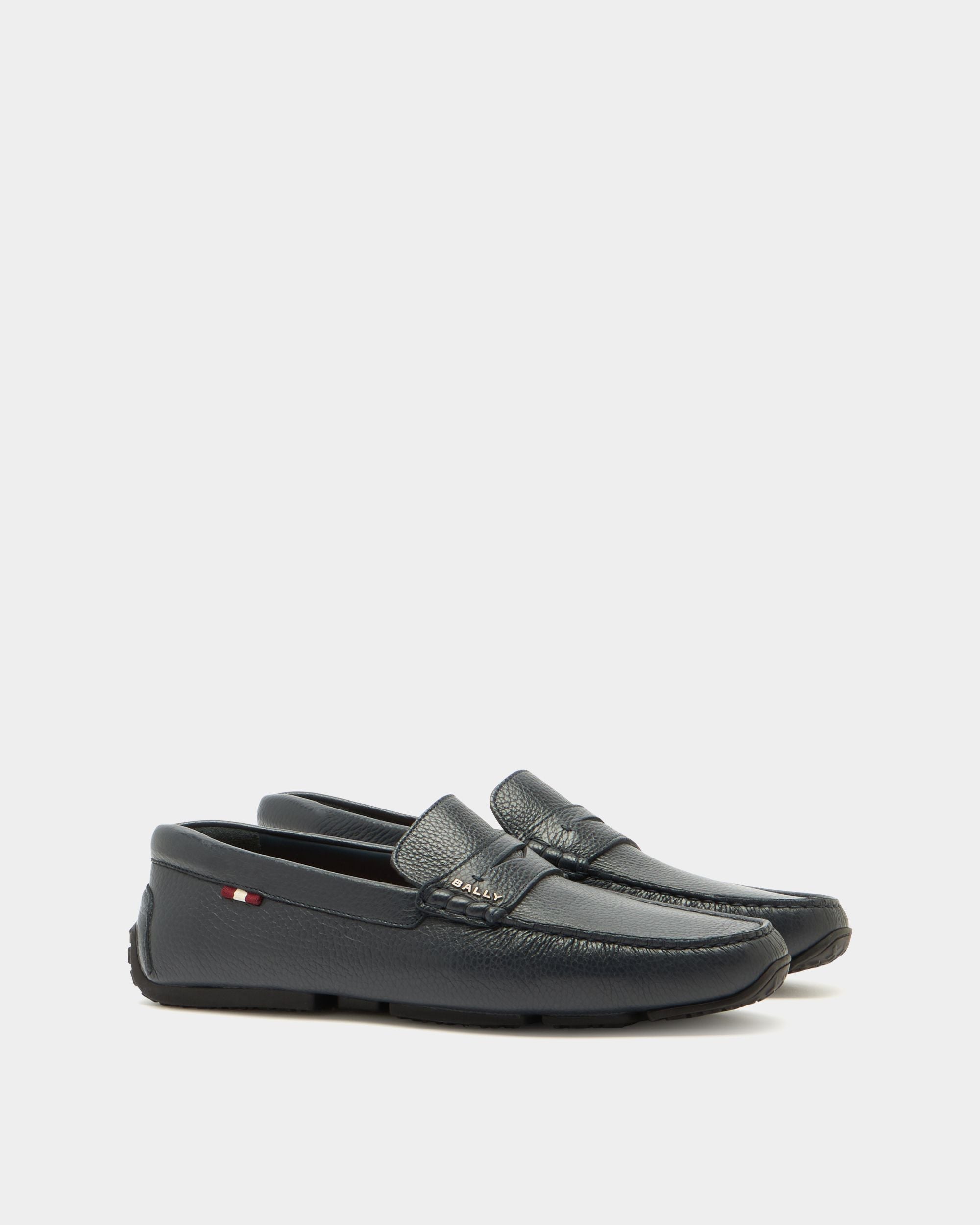 Pilot Driver-Schuh aus genarbtem Leder in Navy Blue