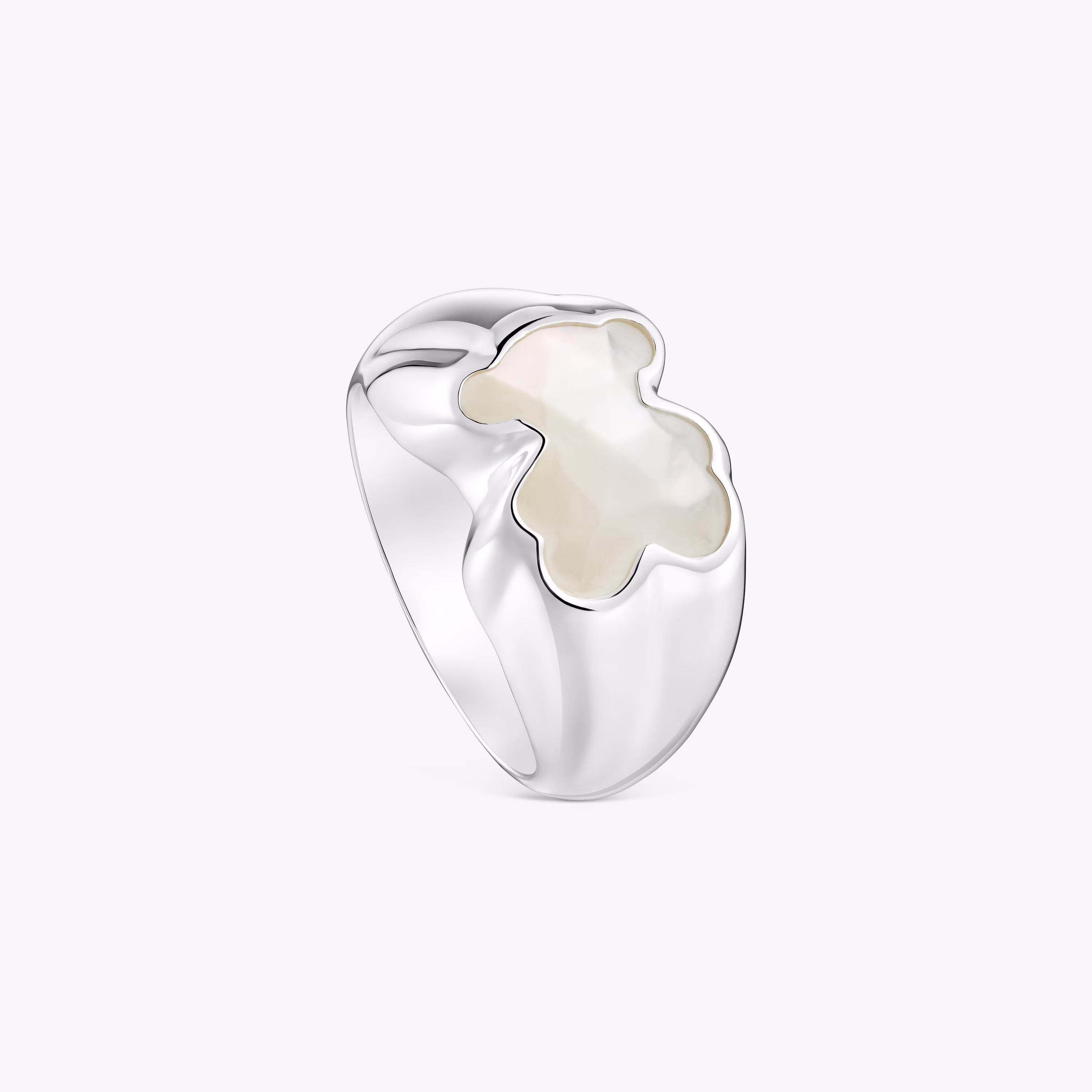 Anillo mediano de plata y motivo oso en nácar Icon Color