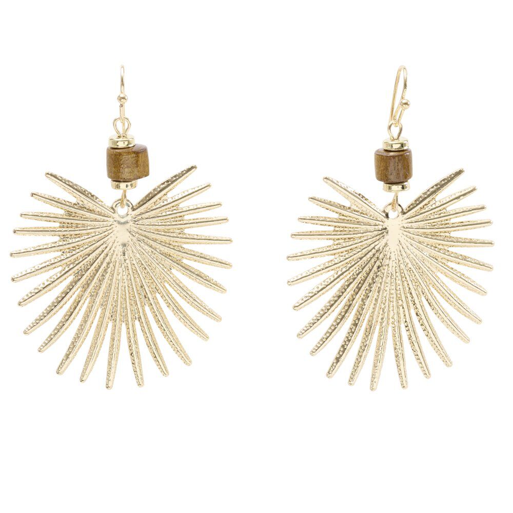Boucles d'oreilles métal et bois feuille dorées L4cm