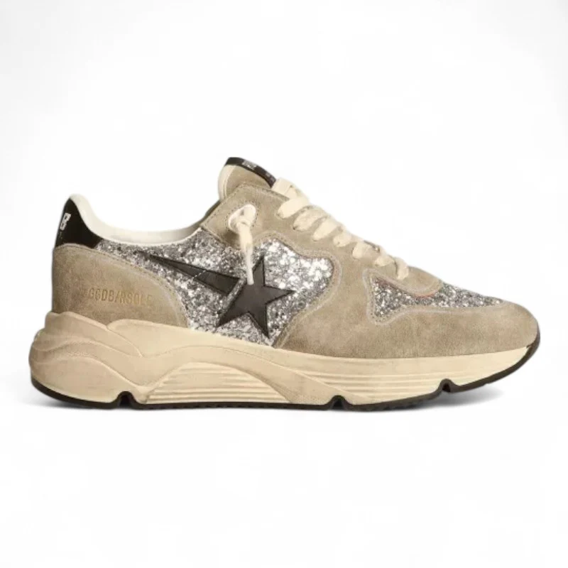 Running Sole sneakers in silver glitter and dove-gray suede with black leather star