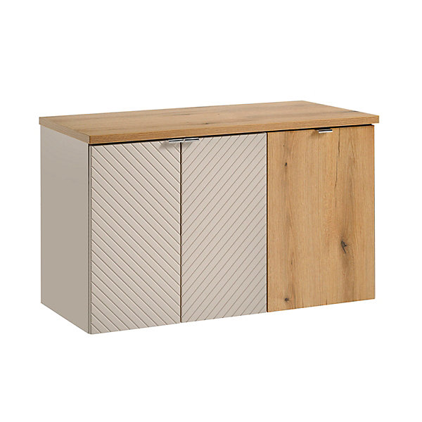 Meuble sous-vasque 100cm 2 portes panier à linge Manoa Cachemire et Bois