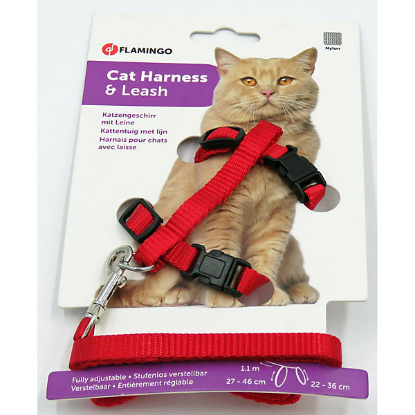 Harnais et laisse de 1,10 mètre rouge pour chat