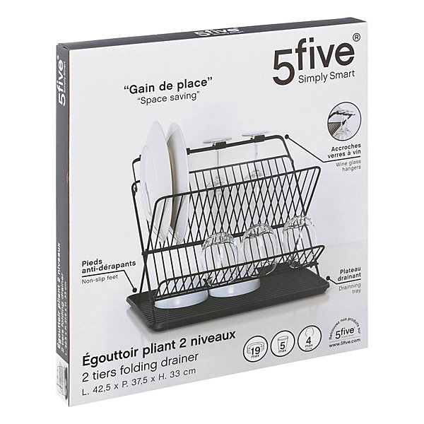 égouttoir pliant 2 niveaux avec plateau noir - Noir- 5five