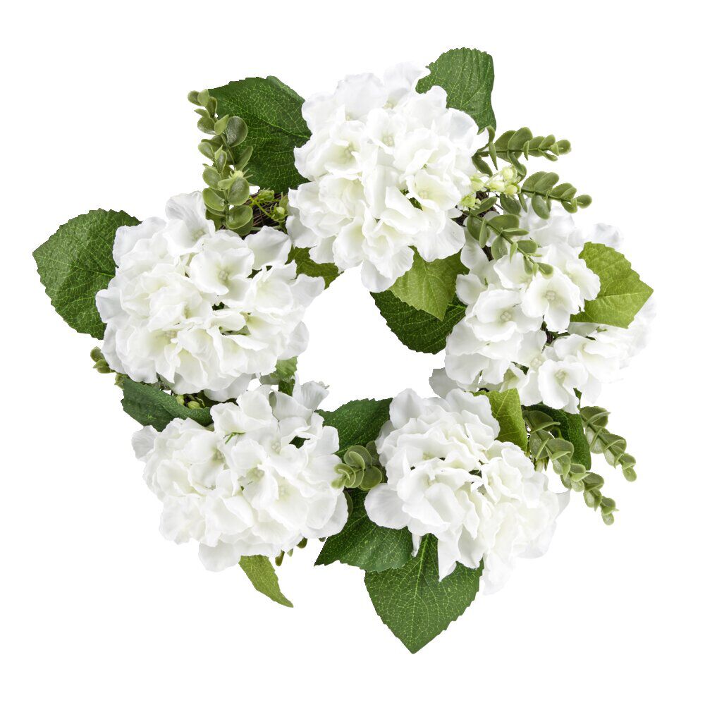Couronne d'hortensias et feuillage 5 tiges Ø38cm