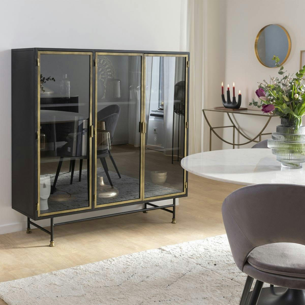 JANELLE - Vitrine en métal doré 140 cm