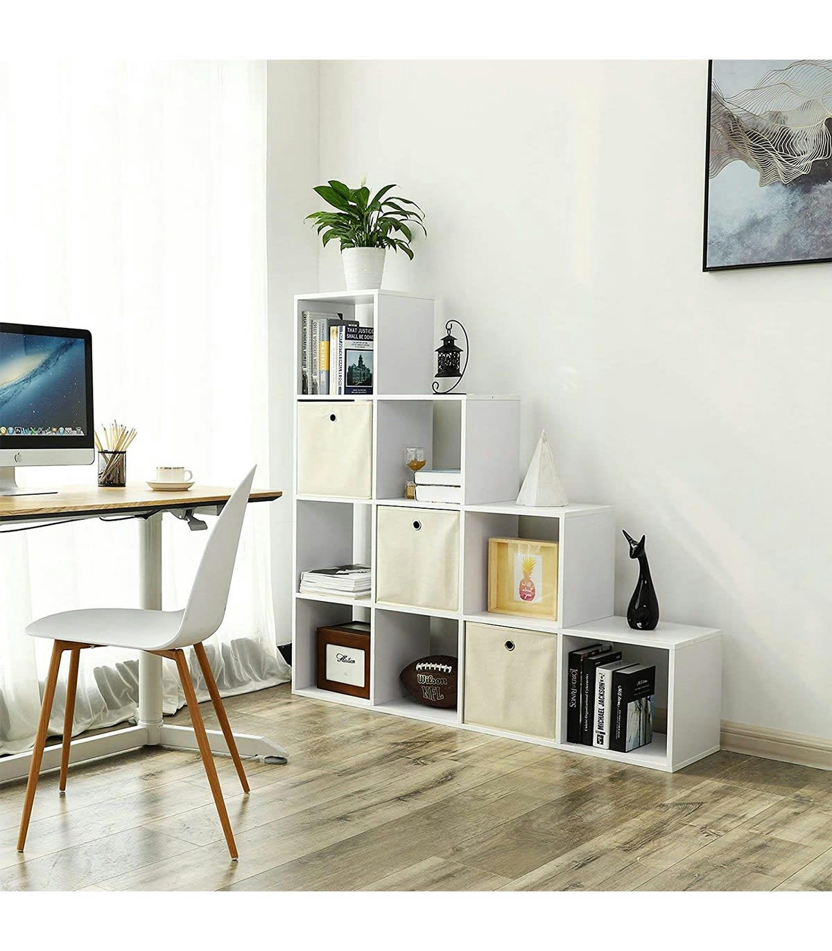 - Étagère Escalier 10 compartiments Blanc - L129,5 cm