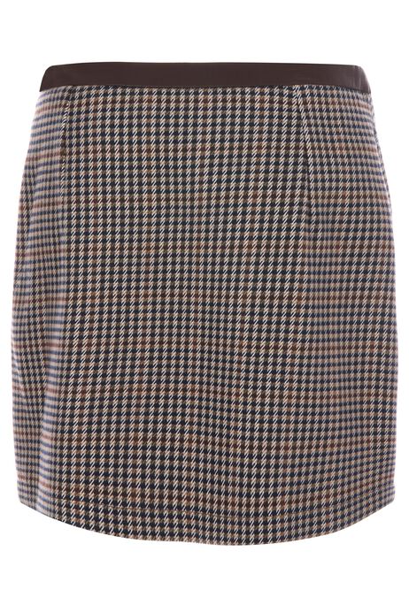 Womens Brown Check Trim Mini Skirt