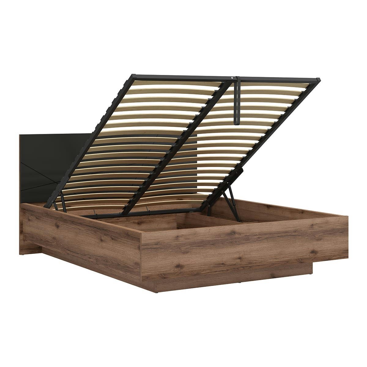 - Lit coffre 160x200 sommier inclus noir et naturel