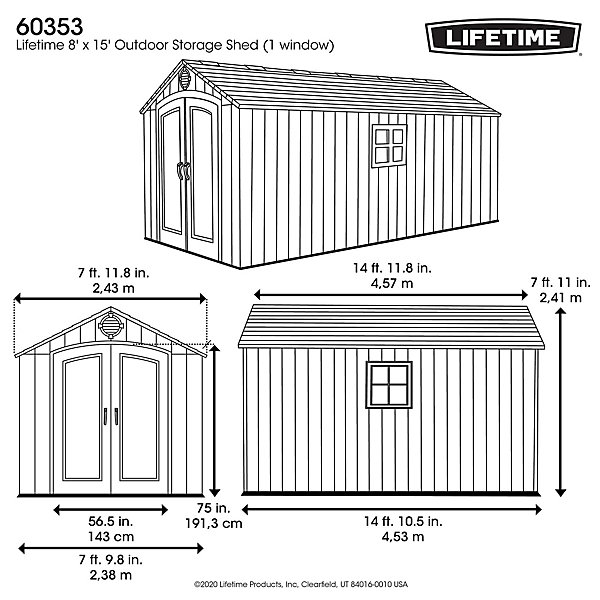 Abri de jardin résine Lifetime 60353 double pentes 11,15m²