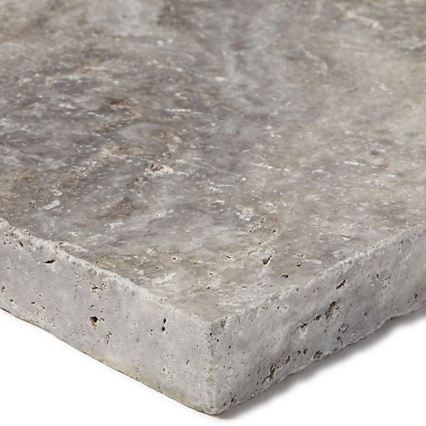 Margelle de piscine Travertin Gris Silver 61x40x3 cm Bord Droit (à l'unité) - RO'MA NATURE