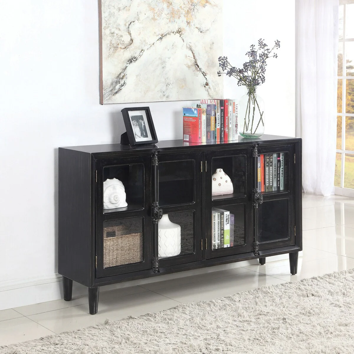 Sylvia Rustic 4-door Accent Cabinet Black