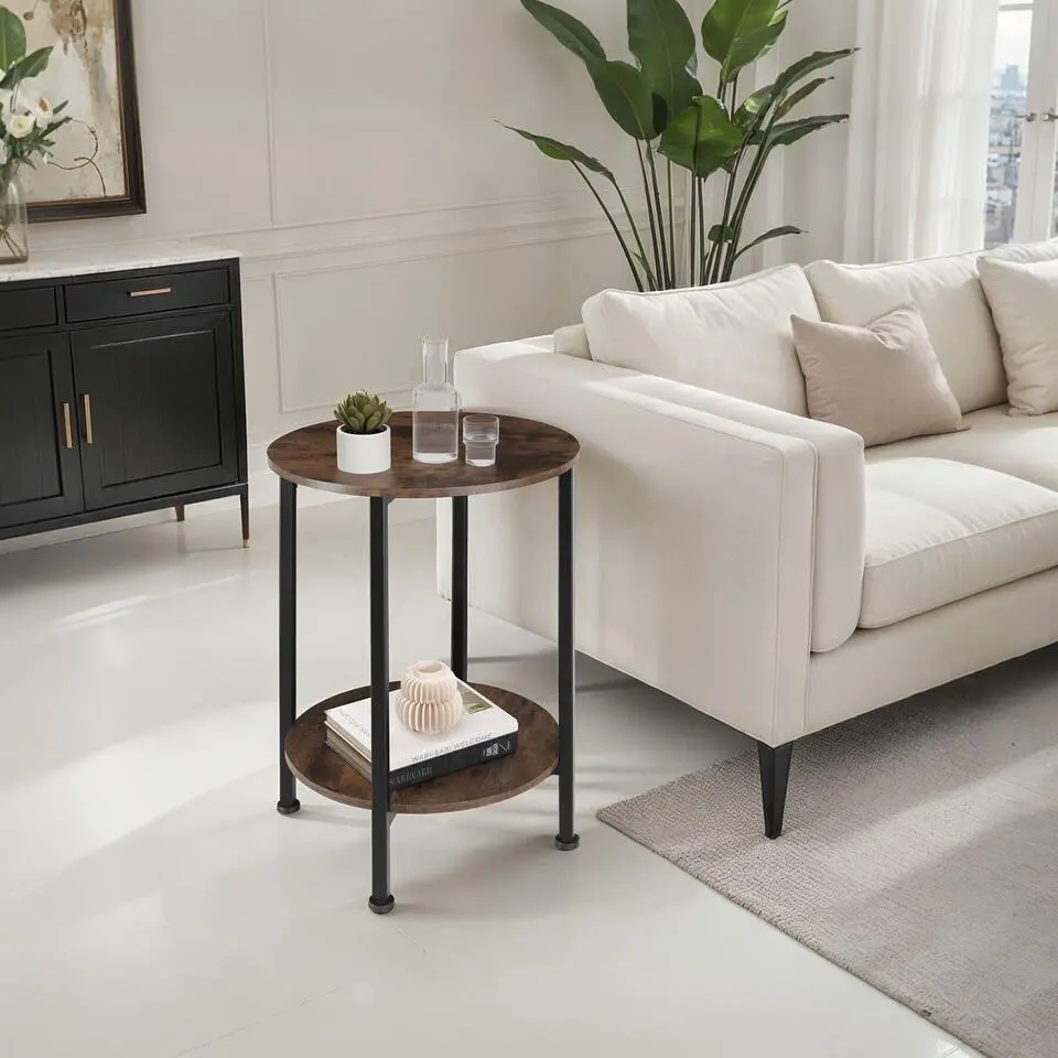 tectake Bijzettafel Ballina 45x64cm, Industrieel Hout Donker, Rustiek