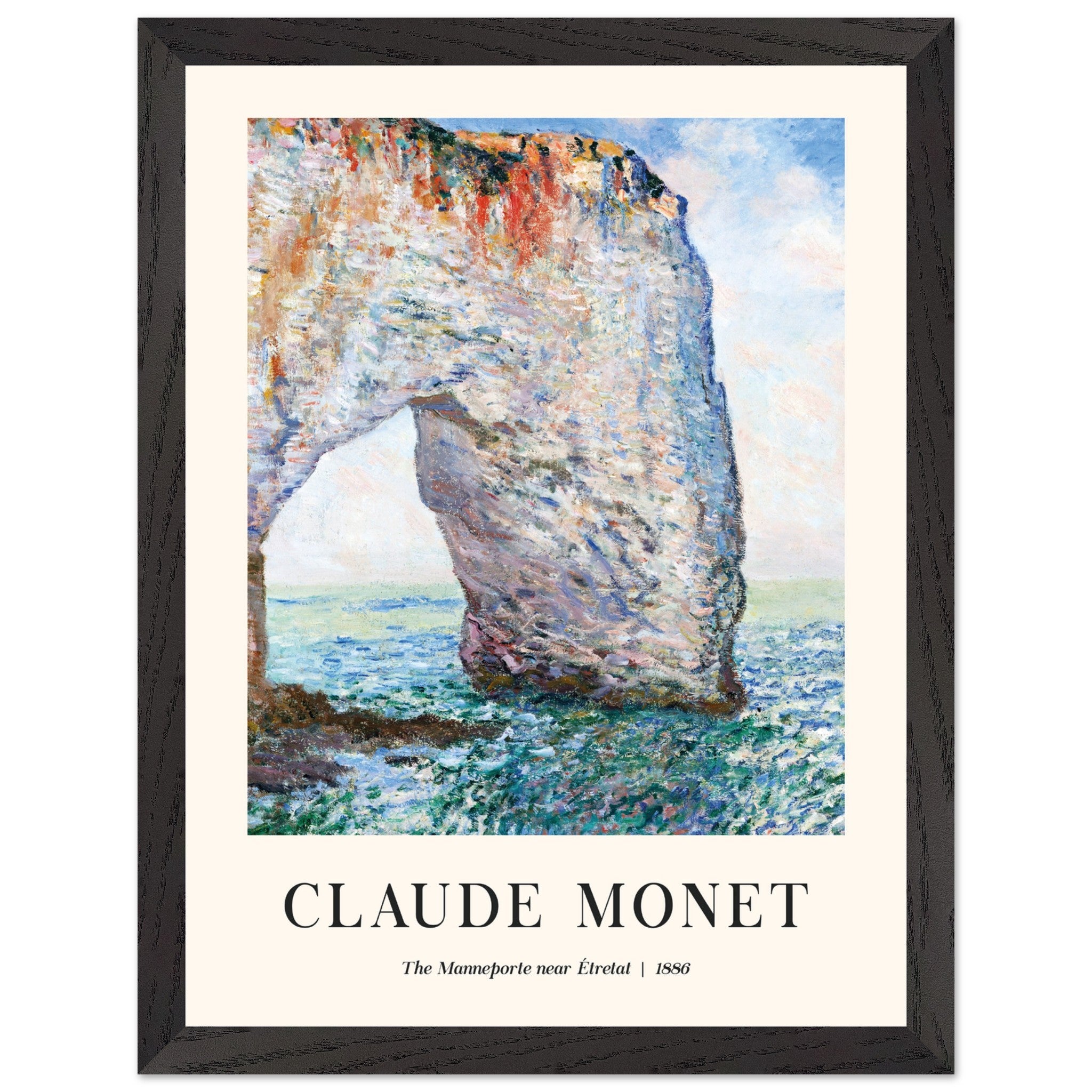Artfulprints Poster met Lijst Claude Monet - The Manneport near Étretat  - 30x40 cm - Lichtblauw