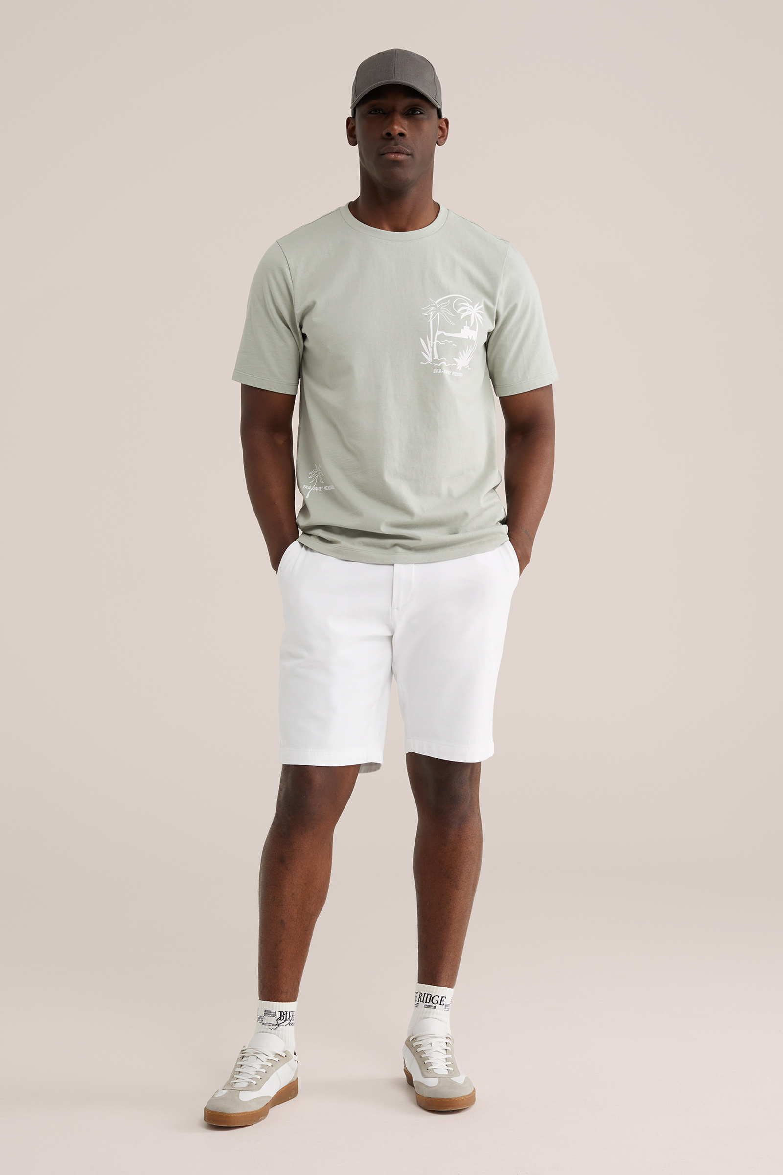 Heren regular fit comfort chinoshort met structuur