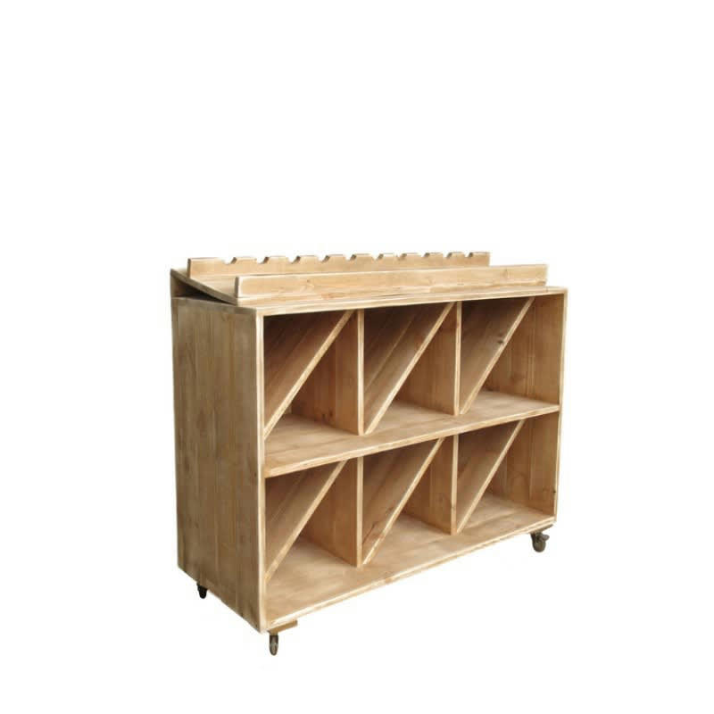 - Présentoir à vin sur roulettes 6 casiers Bois Massif