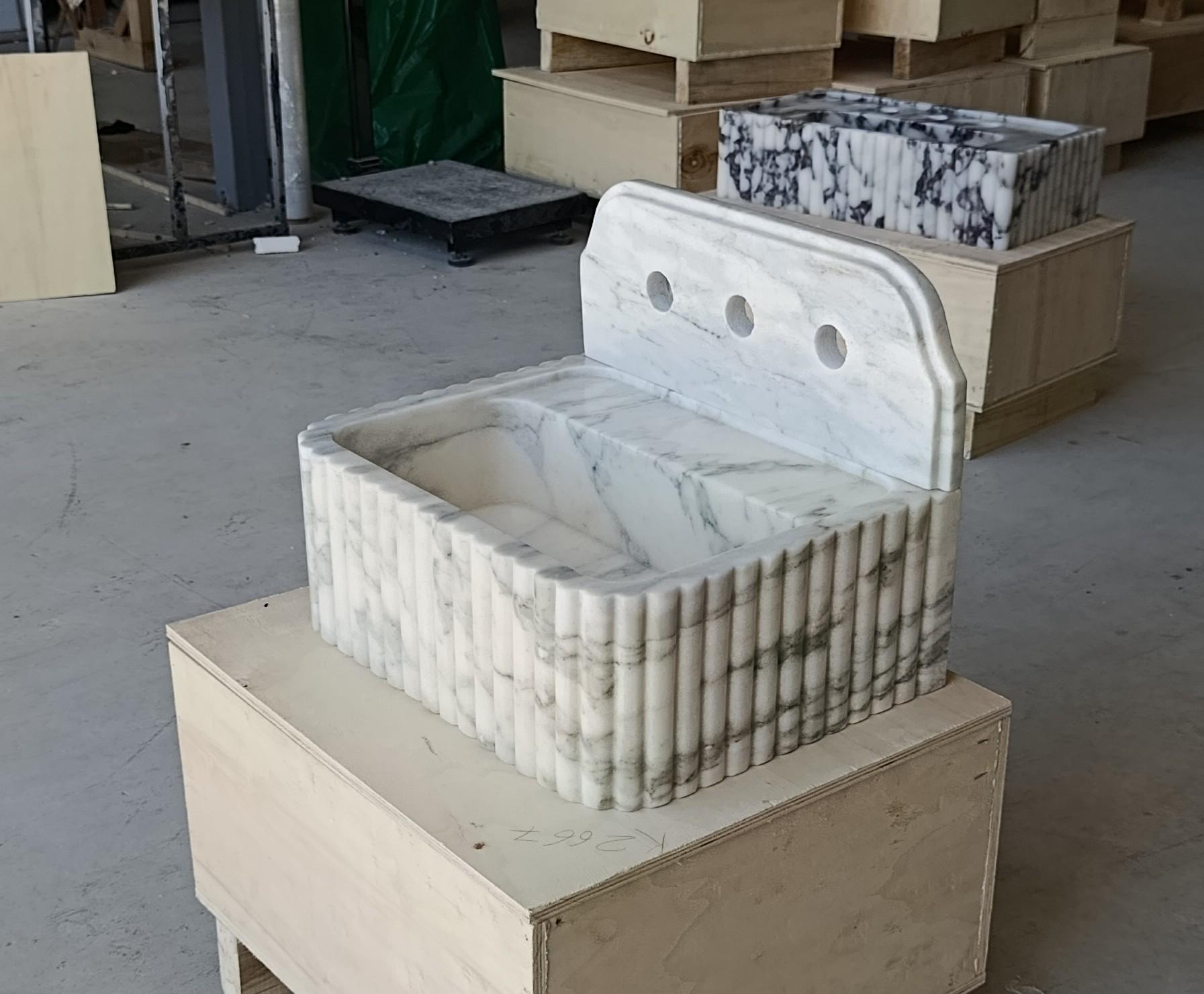 Calacatta Green Marble Sink: Luxury Natural Stone Basin, Bespoke Bathroom Washbasin