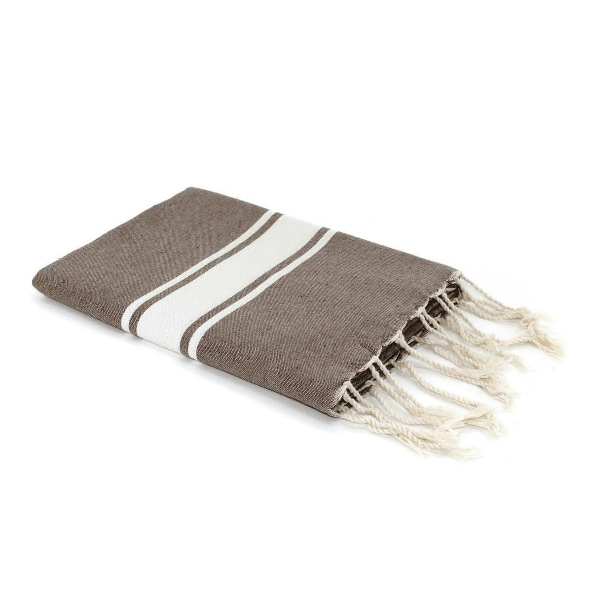 ST TROPEZ - Fouta bande blanche coton  100x200 taupe clair