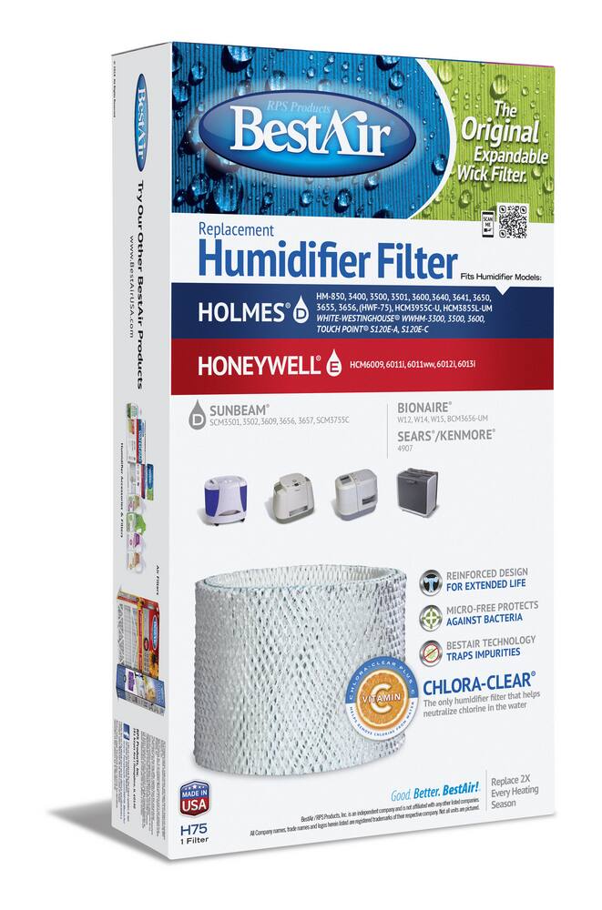 BestAir H75-PDQ-4 Humidifier Replacement Paper Wick Filter For Holmes/Honeywell Humidifiers, 1-pk