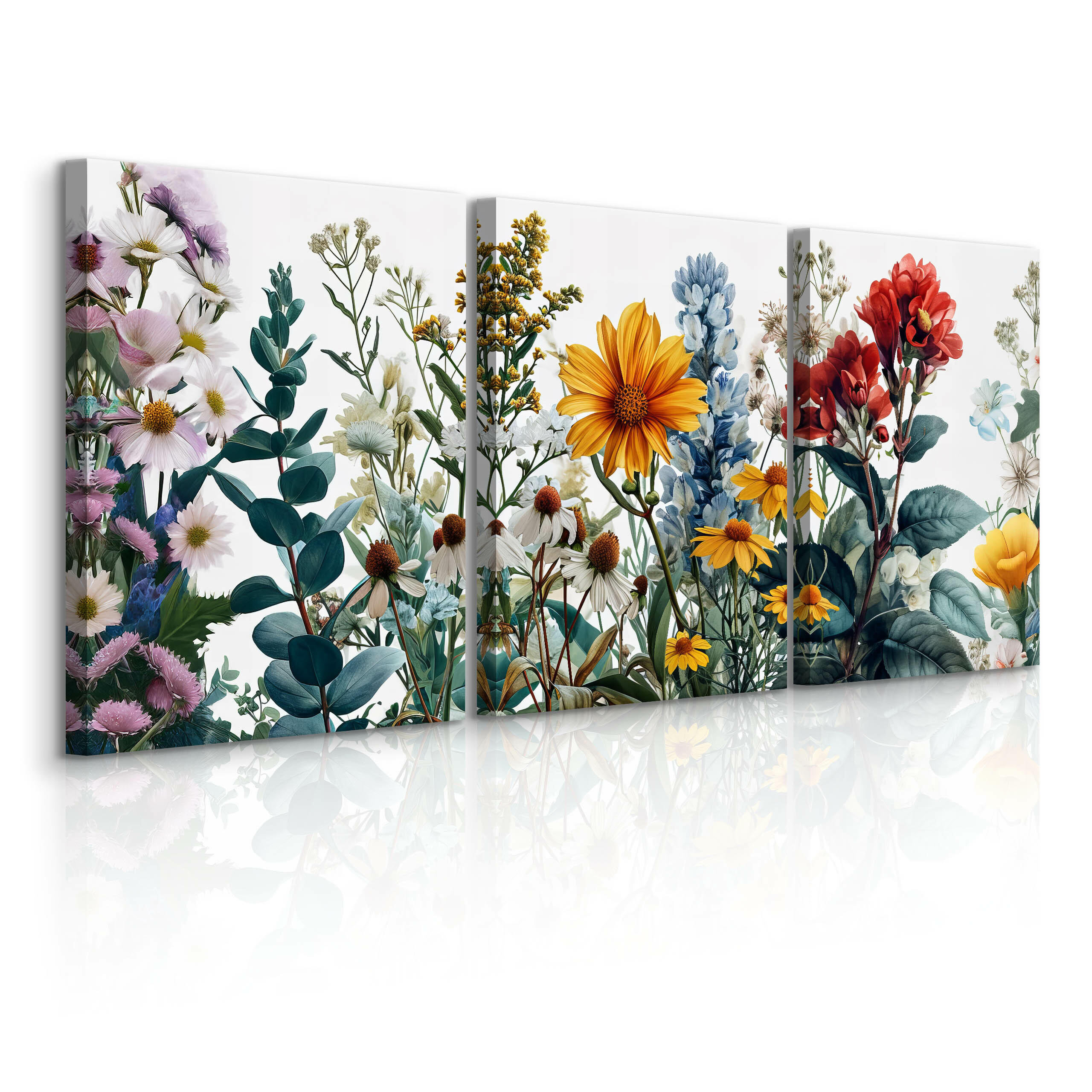 3x Obraz Set Kolorowe Polne Kwiaty Natura Rośliny 30x40cm
