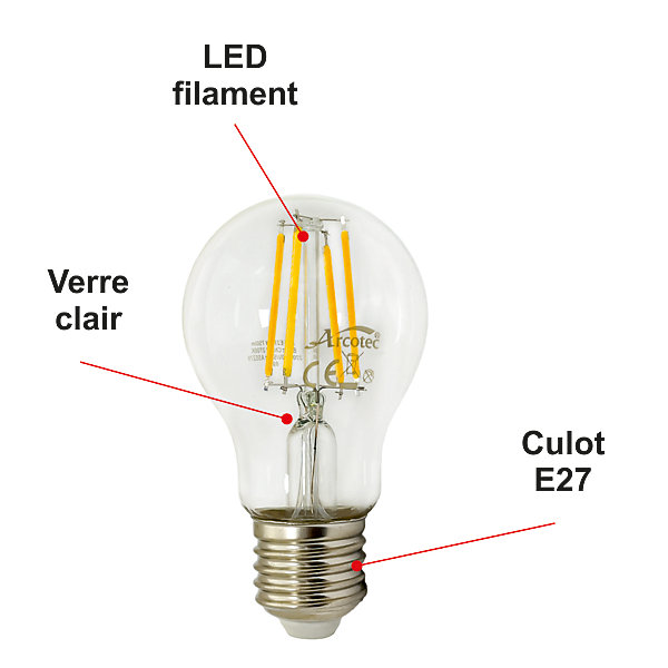 Lot de 10 ampoules LED filament E27 6W 750Lm 2700K - garantie 2 ans