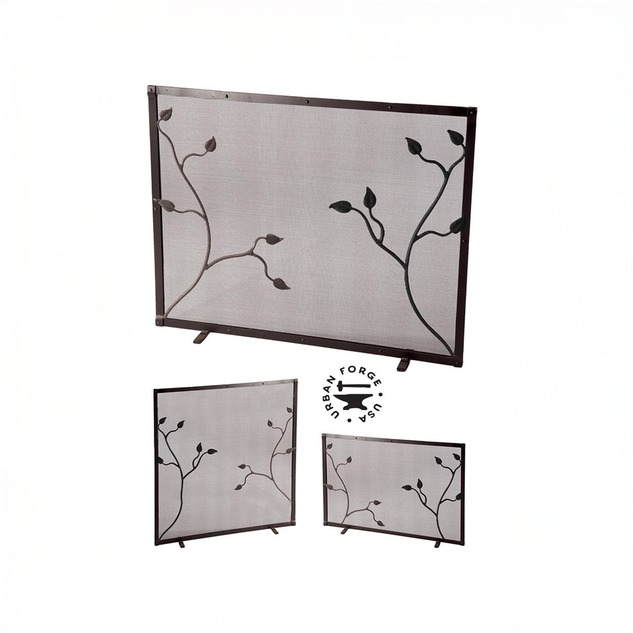 Custom Size Hand-Forged Iron Fire Screen – Fair Oak Leaf Design, Coal Black Finish