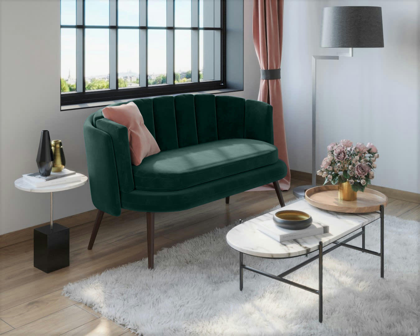 PRUNE - Canapé 2 places en velours vert forêt