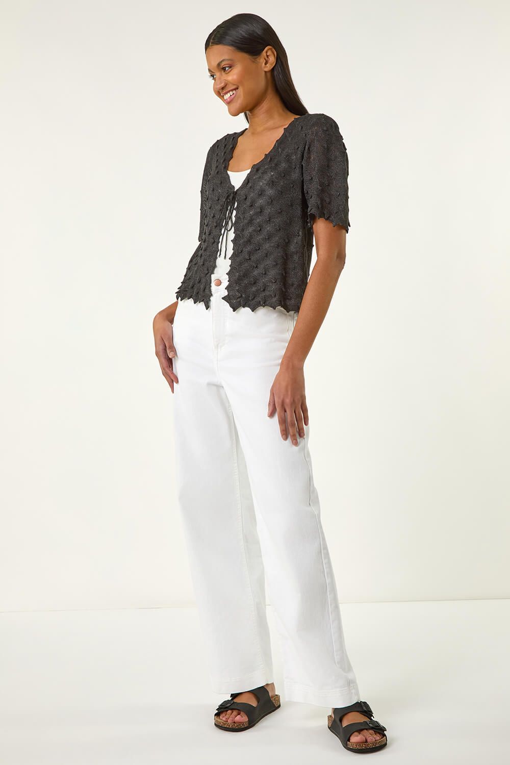 Roman Textured Tie Front Shrug