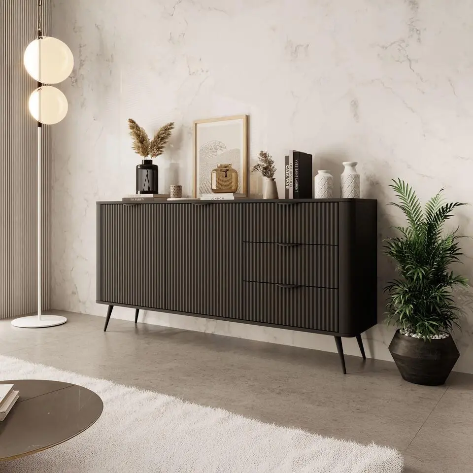 Meubella - Dressoir Lima - Zwart - 163 cm