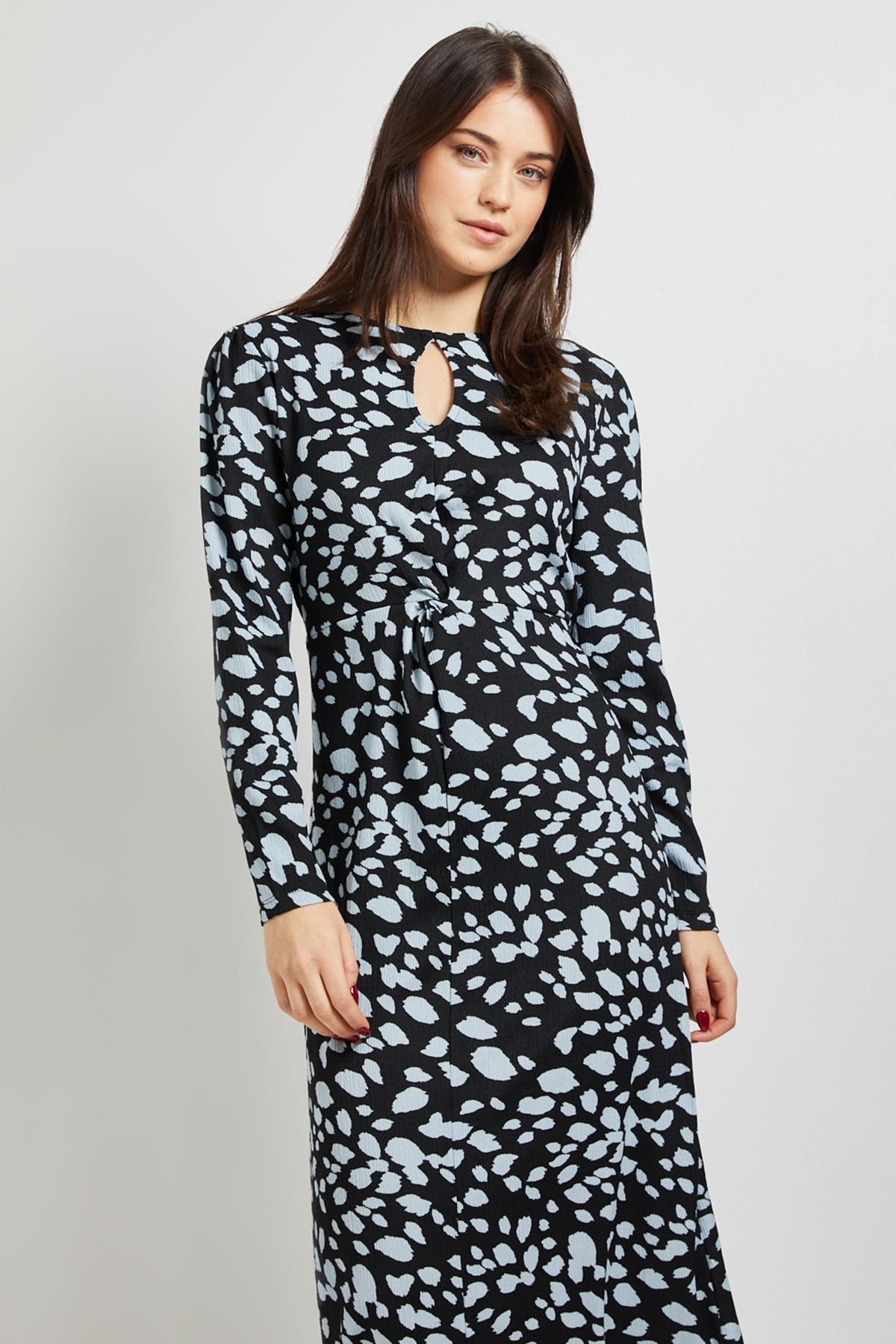 Dorothy Perkins Animal Knot Waist Long Sleeve Midi Dress